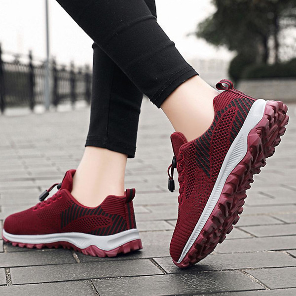 Dame Snøresko Mesh Åndbare Casual Løbe Fitness Gymnastiksko Bløde Vandresko Sportssko Bordeaux 39