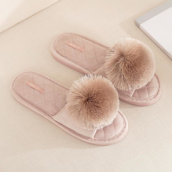 Flickor Open Toe Fuzzy Fur Tofflor Slides Fisk Mun Tassel Boll Plattformskor Pink 38-39