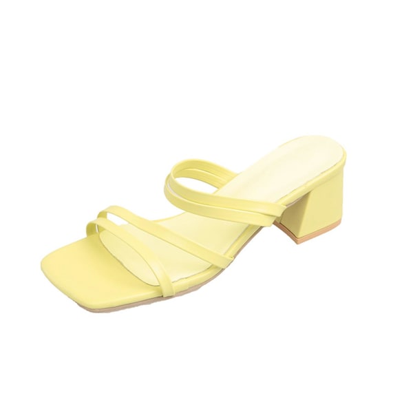 Sommersandaler for kvinner, firkantet tå, slip-on strandsandaler for dame, for fest, jobb og ferie Yellow 38