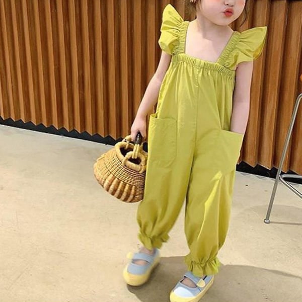 Sommarfluga ärmlös jumpsuit för flickor bekväma svettabsorberande kläder för utomhusaktiviteter Yellow 110cm