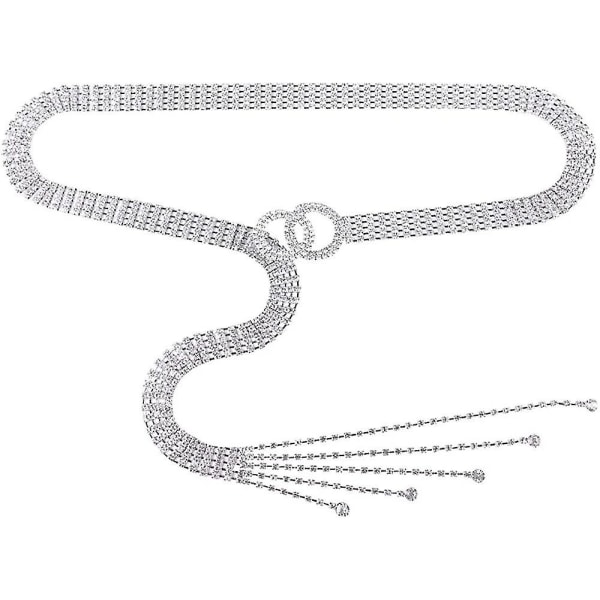 Dame Crystal Rhinestone Midjebelte Glitrende Kjede Med Dobbel O-ring Belte Superrask Levering Silver