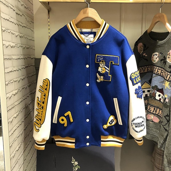 Høst Vinter Herre Basketballjakke Spleising Farge Stilig Utendørsjakke For Shopping Blue M