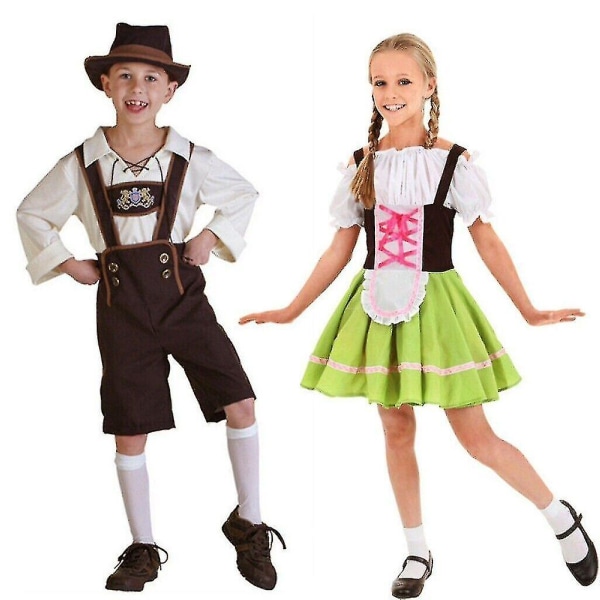 Bavarian Lederhosen för barn Tyska Oktoberfest Traditionella Shorts Beer Maid Kostym Girls 100-115cm