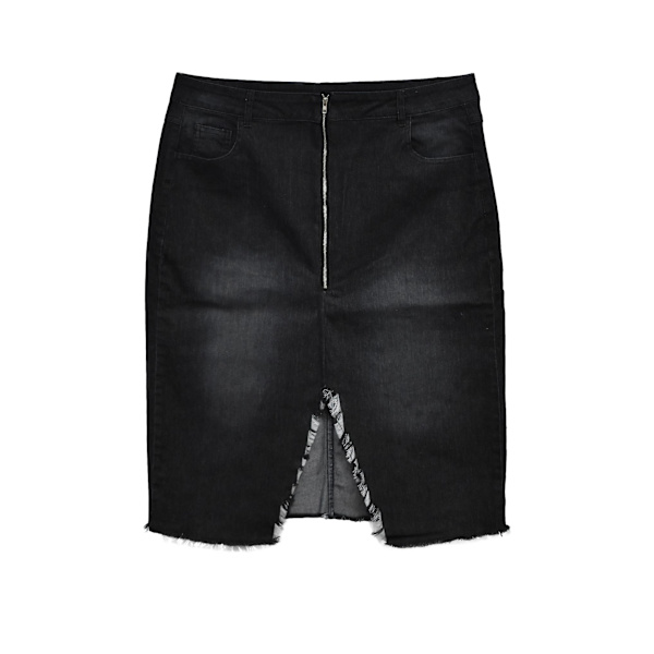 Lynlås Dame Denim Nederdel Slids Vintage Tætsiddende Dame Nederdel Høj Kvalitet Eksplosiv Denim Nederdel Vasket Slankende Nederdel med Frynser Black XL
