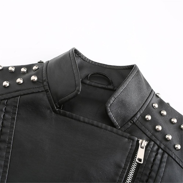 Dam Slim Fit Enfärgad Dubbad Shoulder Zip Kort läderjacka Black XS