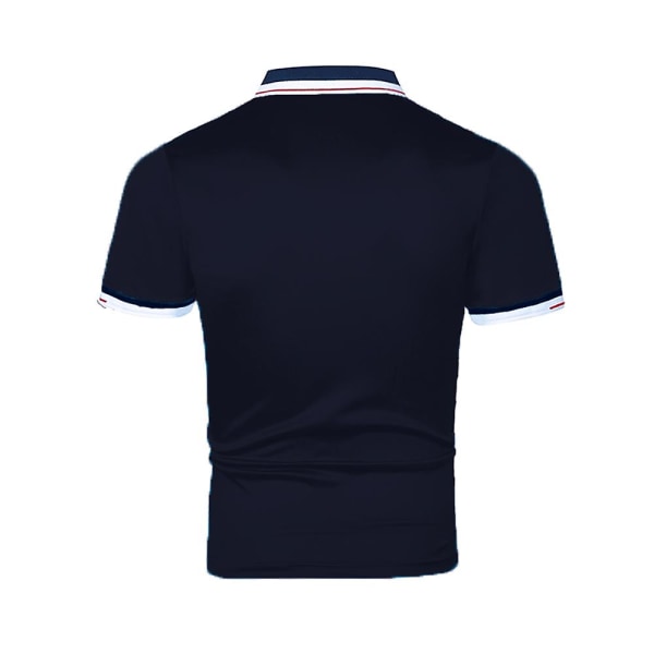Herr Kortärmad Pikétröja Sommar Casual Knapp V-ringad Krage T-shirt Sport Golf Slim Fit Toppar Navy Blue M