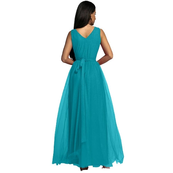 Dame V-hals Brudepike Bryllup Maxi Kjole Ballkjole Aften Cocktail Party Splitt Lange Kjoler Beste Gave Blue M