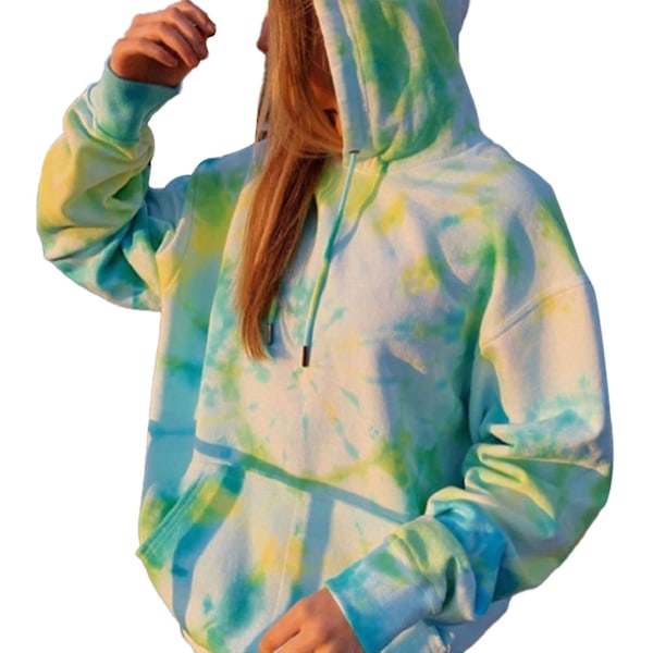 Tie Dye Sweatshirt Långärmad Dragsko Pullover Toppar Lös Casual Sweatshirt För Green M
