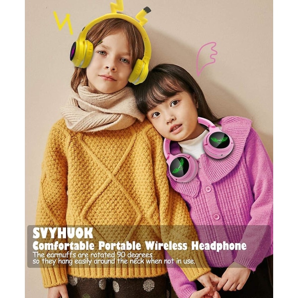 Børneheadset Gaming Headset med Mikrofon, LED-lys, Foldbart Stereo $ Børneheadset Bluetooth Stereo Headset med Mikrofon Foldbart $ Børne Ste Pikachu yellow