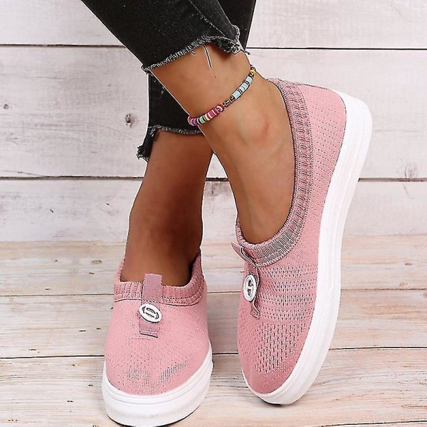 Sko til dame, slip-on, gåsko, flate sko i meshstoff, loafers, avslappet, pustende, sklisikre sko Pink 40