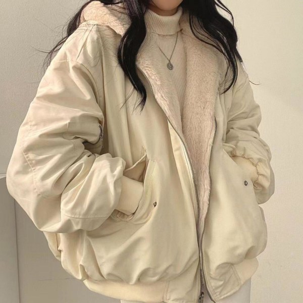 Dam vinter lös jacka mjuk polyester material aprikos/blå jacka för kvinnor vinter vardagskläder Apricot S
