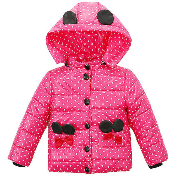 Flickor Vinter Fleecefodrad Vadderad Pufferjacka Med Huva Prickig Quiltad Kappa Ytterkläder Rose Red 4-5 Years