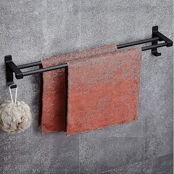 Perforeret Frit Håndklædestativ Aluminium Badeværelse Toilet Dobbelt Håndklæde Black 60cm