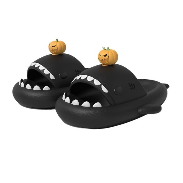 Tiger Figur Shark Slides Gule Shark Slides Hjemmesko Super Bløde Komfortable Skridsikre Pumpkin - Charcoal black 42-43 yards