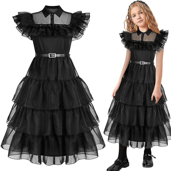 Onsdag Addams Barn Flickor Gotisk Klänning Cosplay Kostym Halloween Fest Fancy Dress För 6-10 År 6-7 Years
