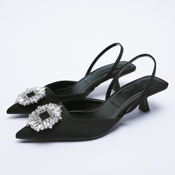 Damesko Spiss Tå Grunne Rosa Diamantsko Lav Hæl Bak Damesko black heel 38