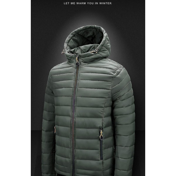 Herr Pufferjacka Packable Pufferjacka Vattenavvisande Huva Isolerad Lätt Utomhus Dunjacka Army green M