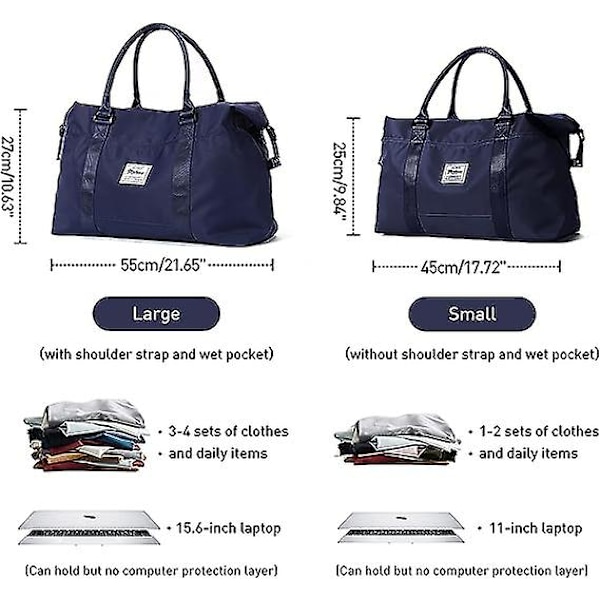 Reisebag, Sportsveske Gymveske, Skulderveske Weekendveske Overnattingveske For Kvinner Dark Blue big