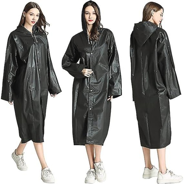 Aikuisten sadetakki, uudelleenkäytettävä, unisex hätäsadetakki, sadetakki hupulla ja kiristysnyörillä black XL