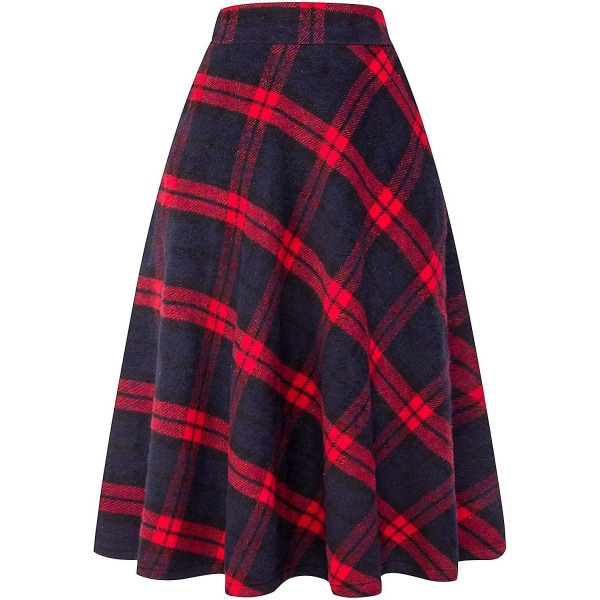 Dame Høy Elastisk Midje Maxi Skjørt A-linje Rutete Vinter Varm Flare Lang Skjørt L Long Red X-Large