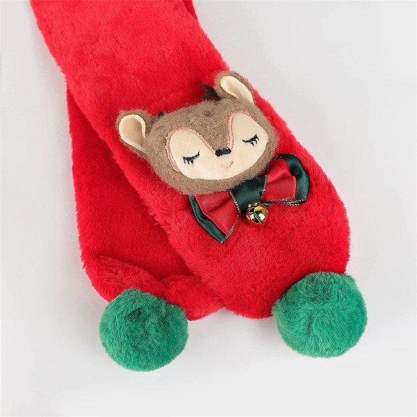 Jul Barn Vinter 3D Älg Docka Tjock Fleece Halsduk Sjal Jul Mjuk Plysch Nackvärmare Julklapp För Flickor Red