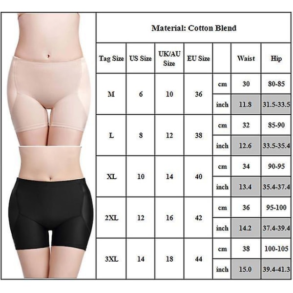 Dame Polstret Hofteforsterker Shapewear Shorts Rumpe Løfter Formende Truser Skin Colour 2XL