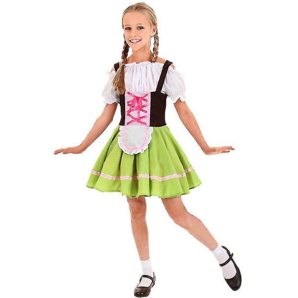 Bavarian Lederhosen för barn Tyska Oktoberfest Traditionella Shorts Beer Maid Kostym Girls 145-155cm