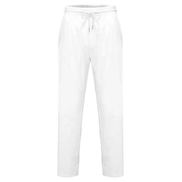 Herre Bomuld Hør Bukser Afslappet Snøre Strand Yoga Løse Lange Bukser White 3XL