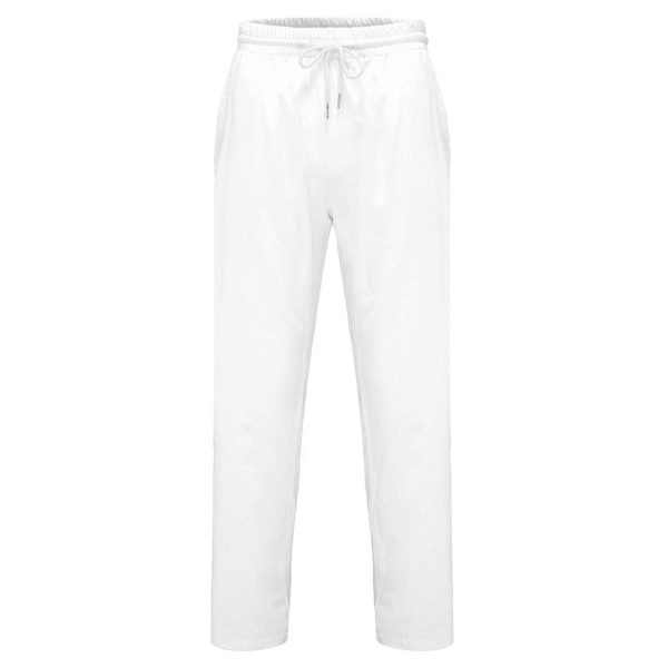 Herre Bomull Lin Bukser Casual Snøring Strand Yoga Løse Lange Bukser White 2XL