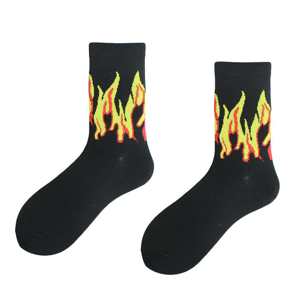 Harajuku Unisex Flamtryckta Strumpor Hip Hop Kontrastfärg Skateboardstrumpor 8