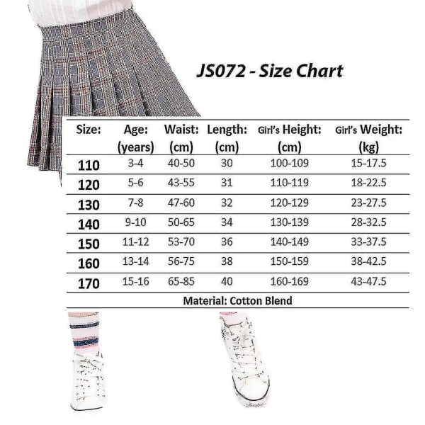 Flickor med hög midja, plisserad dragkedja i tennisstil Skater-minikjol (barn) White 150cm  11-12 Years