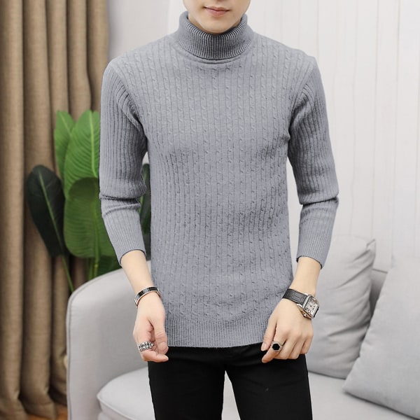 Herre Jumper Strikket Sweater Høj Hals Slim Ensfarvet Simpel Top Til Daglig Brug Hjemme Skole Beige M