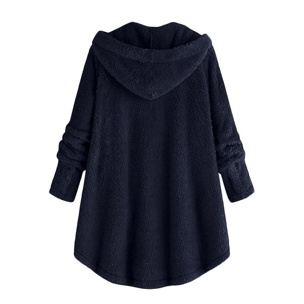 Mile Dame Oversized Sherpa Jakke Med Lommer Plaid Fleece Hættetrøje Vinter Overbeklædning Blue 4XL