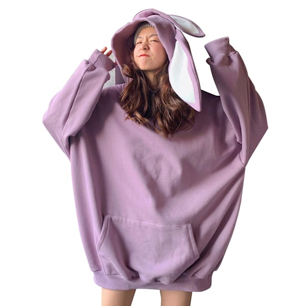 Pupu Huppari Kevät ja Syksy Korealainen Tyyli Löysä Pitkähihainen Toppi Naisten Hupullinen Collegepaita Purple XL