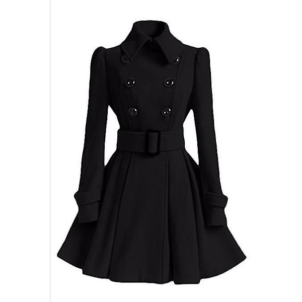 Elegant dame vinterfrakke med bælte, lang jakke, 6 farver black L