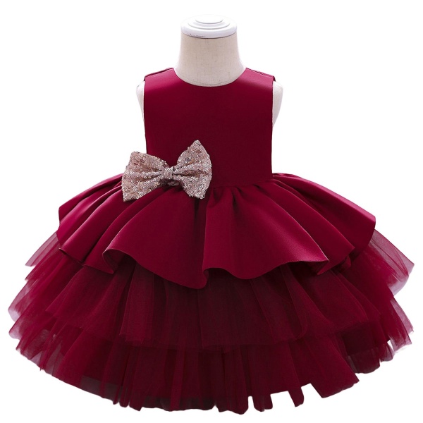 Baby Flickor Födelsedag Bröllopsfest Klänningar Broderi Blomma Bröllopsklänning Baby Flicka Nyfödd Prinsessklänning Red 120cm