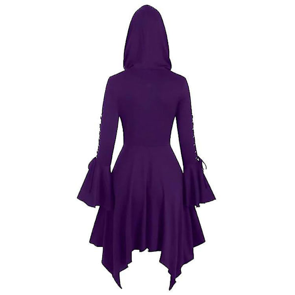 Gotisk Hætte Cape Frakke til Kvinder, Uregelmæssig Langærmet Jakke Purple XL