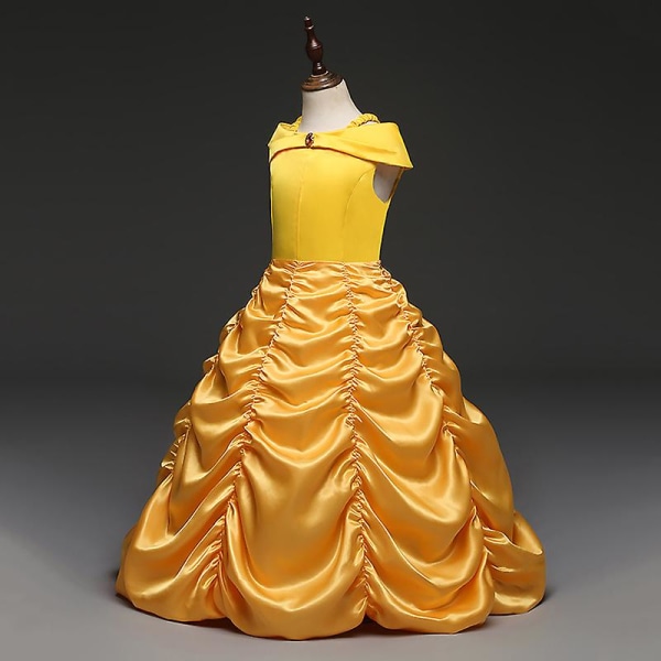 Barn Flickor Skönheten och Odjuret Prinsessa Belle Cosplay Kostym Fest Balklänning Yellow 5-6 Years