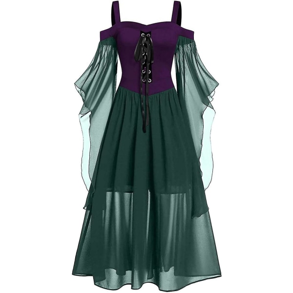 Maxikjole med sommerfuglermer for kvinner, middelalder punk gotisk klesstil, sexy Halloween-kostyme, kjoler med bare skuldre og korsett B-army Green Small