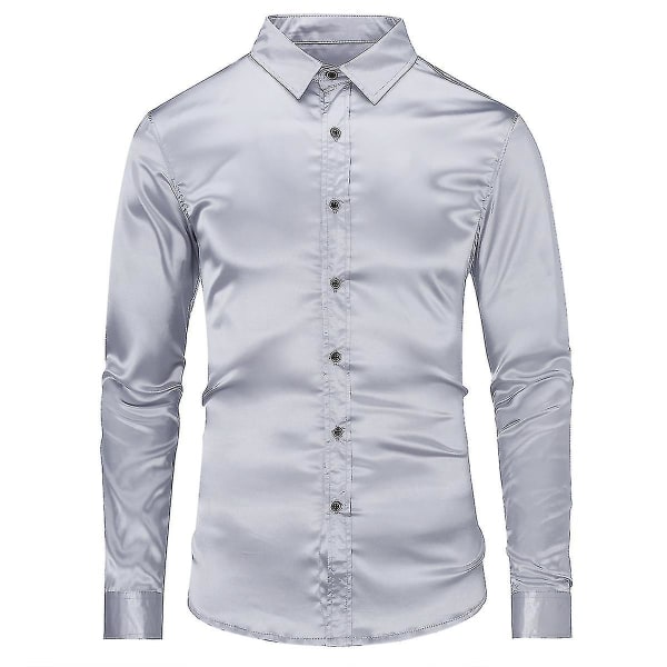 Herre Casual Mode Skinnende Langærmet Slim-fit Formel Skjorte Gray L