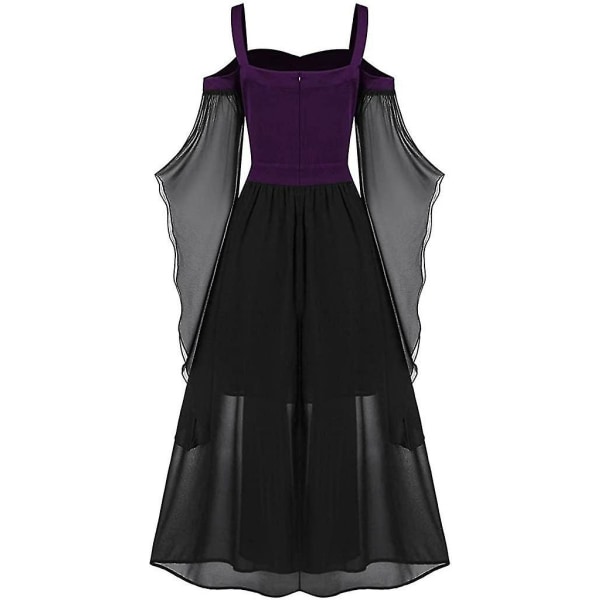 Maxiklänning med fjärilsärm för kvinnor medeltida punk gotiska kläder Sexig halloweenkostym Kallaxelkorsettklänningar A-purple XX-Large