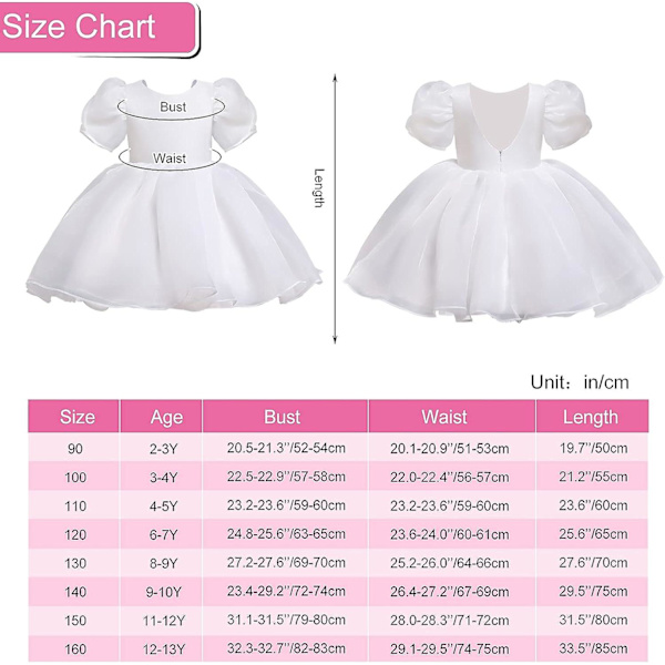 Flickklänning Puffärm Sommarklänning Flicka Prinsessklänning Rygglös Hög Midja Flickklänningar För 2-10 År White 3 4 Years
