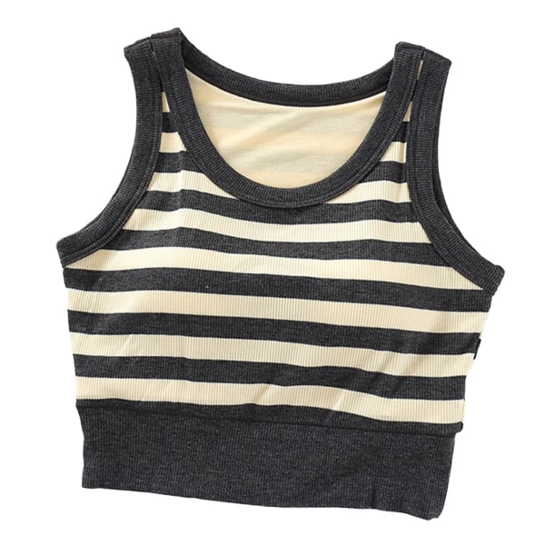 Dame Rund Hals Camisole Stripete Vest Ribbestrikket Tettsittende Ermeløs Crop Tank Topper For Shopping Dates Reise Gray M