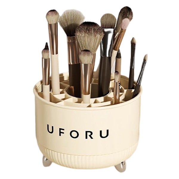 Roterende makeupbørsteholder til skrivebord, kosmetikpenneholder, opbevaringsstativ, bærbar skrivebordsorganisator Cream White 21 Grid