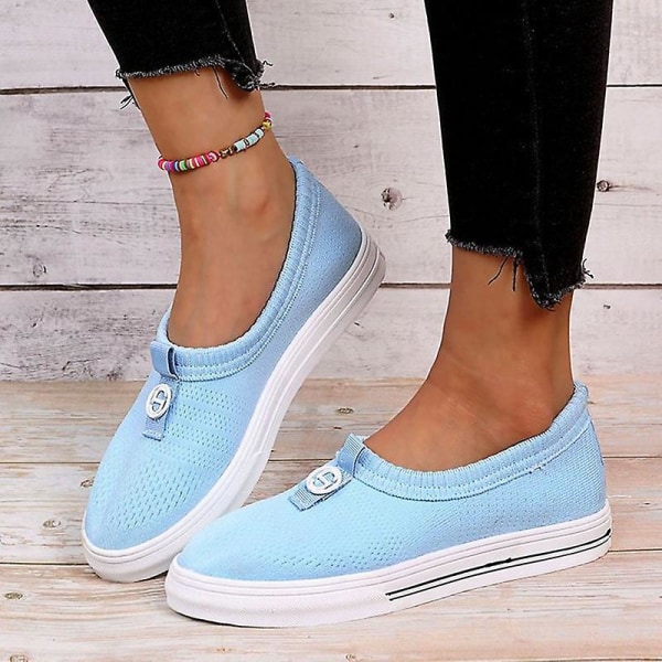 Dam Slip-on Walking Shoes Platta Mesh Tyg Loafers Casual Andas Halkfria Skor Light Blue 39