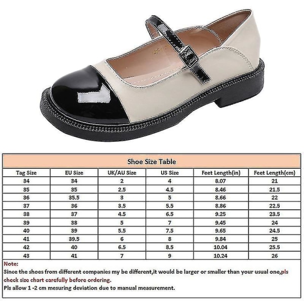 Lätta slip-on läderskor för damer, Mary Jane-skor med tjock sula, bekväma vardagsskor EU 34