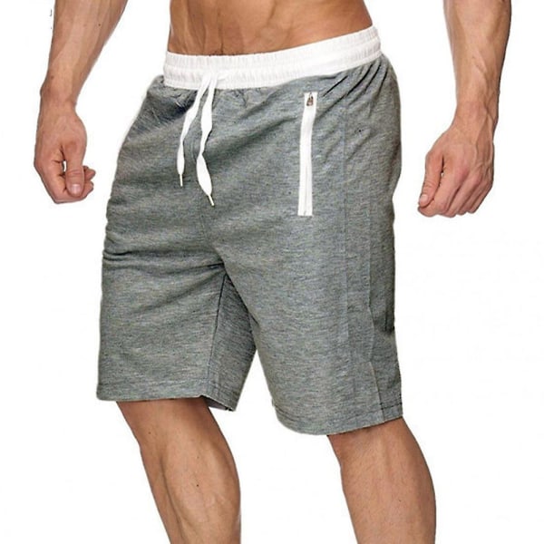 Herr Plain Dragsko Strand Halva Byxor Sommar Casual Elastisk Midja Simning Badbyxor Shorts Badkläder Light Grey XL