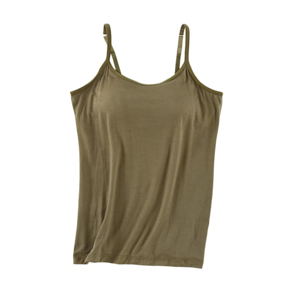 Damtank med inbyggd BH Justerbara Spaghetti Rem Tank Top för kvinnor Formell Daglig Fest Bal Army Green M