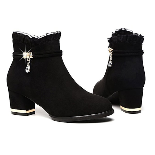 Mesh Støvler Høst Vinter Dame Kule Støvletter Med Kort Sylinder Store Størrelser Sko Black Single Lining 38