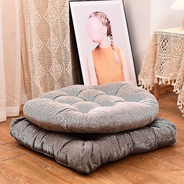 Rund Solid Farge Gulvpute, Tuftet Meditasjonspute Kompatibel Med Sitteplasser På Gulv Tykk Sittepute Meditasjonspute Kompatibel Med Yoga L Grey